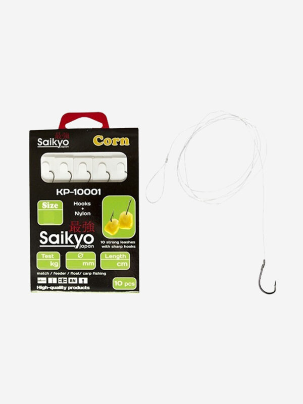 Крючки для рыбалки одинарные Saikyo KP-10001 Corn BN c поводками ( 1 упк. по 10шт.), Серый