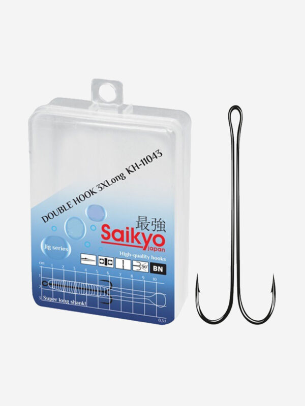 Крючки для рыбалки Saikyo двойные Long Shank KH-11043 3XL BN ( упк. по 40шт.), Черный