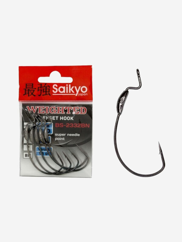 Крючки для рыбалки офсетные Saikyo BS-2332 Weighted BN ( 1 упк. по 5шт.), Серый