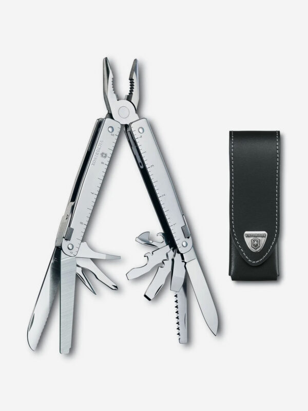 Мультиинструмент складной Victorinox SwissTool 23, 115 мм, 27 функций, кожаный чехол, Серебряный