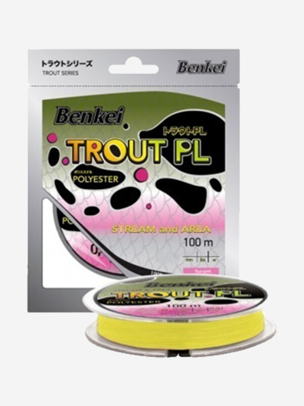 Монофильная леска из полиэстера Benkei Trout PL 100m желтый fluo #06 (0,128mm), 1,45kg, Желтый