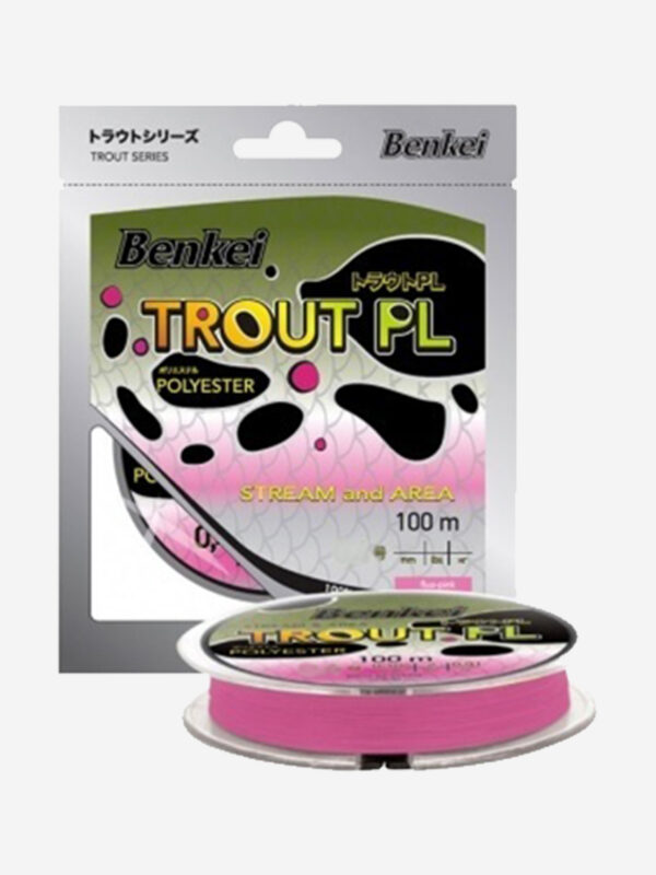 Монофильная леска из полиэстера Benkei Trout PL 100m розовый fluo #06 (0,128mm), 1,45kg, Розовый