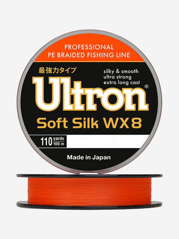 Плетеный шнур для рыбалки ULTRON WX 8 Soft Silk 0,21 мм, 18,0 кг, 100 м, оранжевый, Оранжевый