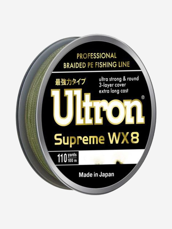 Плетеный шнур для рыбалки ULTRON WX 8 Supreme 0,10 мм, 8,0 кг, 100 м, хаки, Зеленый