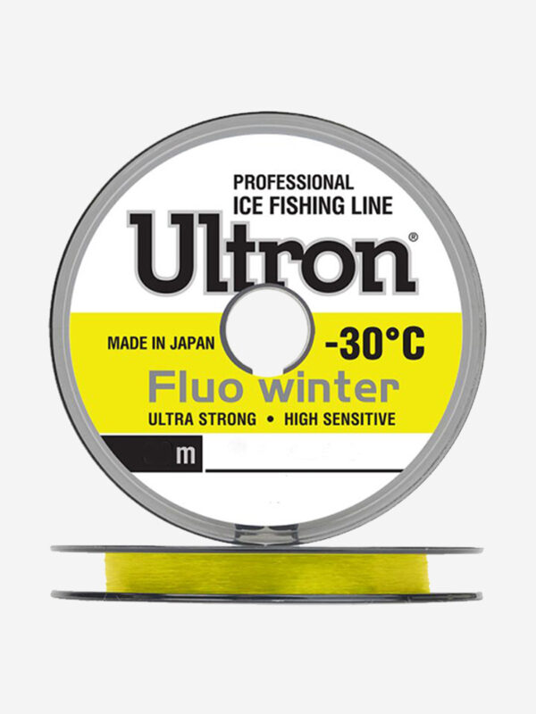 Монофильная леска для рыбалки ULTRON Fluo Winter 0,16 мм, 3,1 кг, 50 м, флуоресцентная, 1 штука, Желтый