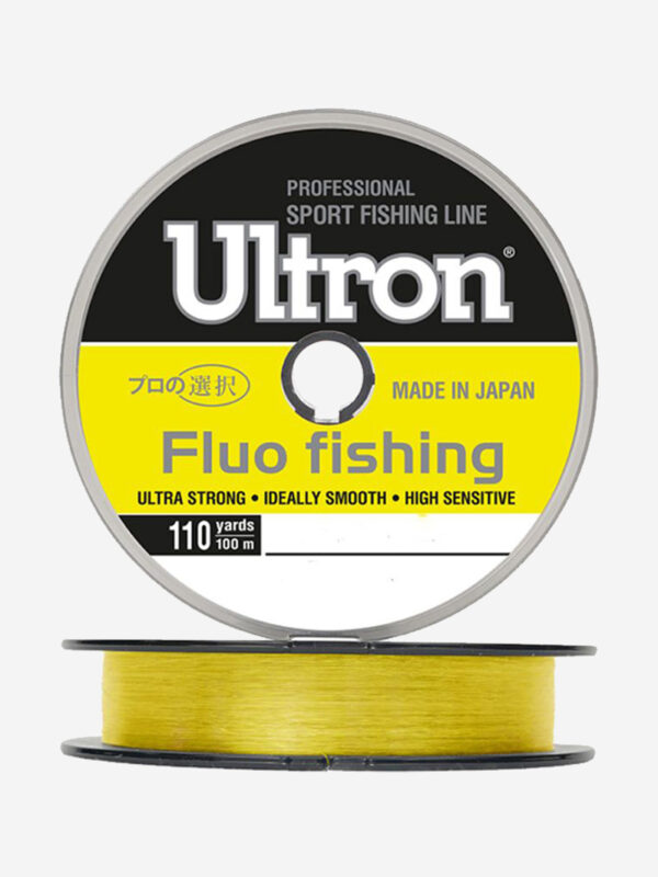 Монофильная леска для рыбалки ULTRON Fluo Fishing 0,16 мм, 3,1 кг, 100 м, флуоресцентная, 1 штука, Желтый