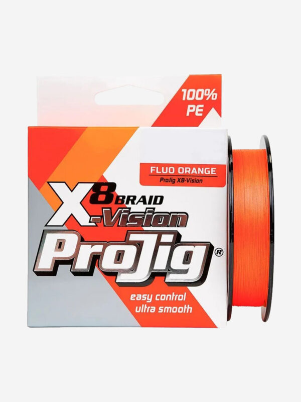 Плетеный шнур для рыбалки ProJig X8-Vision 0,30 мм, 25,0 кг, 150 м, оранжевый, Оранжевый
