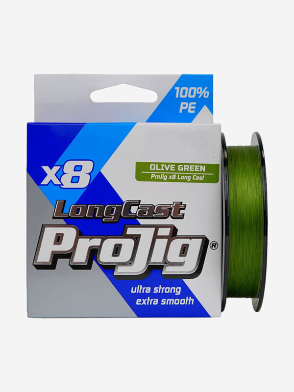 Плетеный шнур для рыбалки ProJig X8 Long Cast 0,16 мм, 12,0 кг, 150 м, хаки, Зеленый