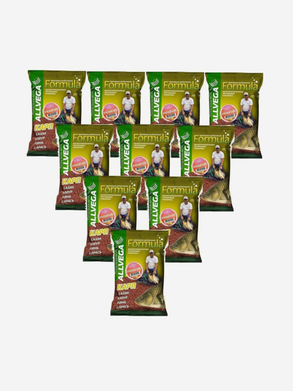 Прикормка натуральная ALLVEGA "Formula Red Carp" (КРАСНЫЙ КАРП) 10 пакетов по 0,9 кг., Красный