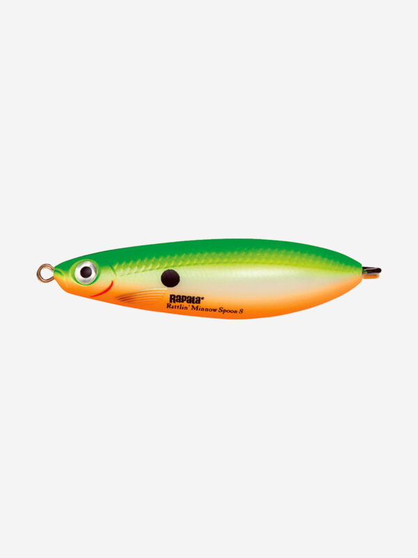 Блесна для рыбалки колеблющаяся RAPALA Rattlin' Minnow Spoon, 8см, 16гр /GSU (незацепляйка), Зеленый