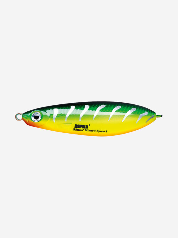 Блесна для рыбалки колеблющаяся RAPALA Rattlin' Minnow Spoon, 8см, 16гр /FRB (незацепляйка), Зеленый