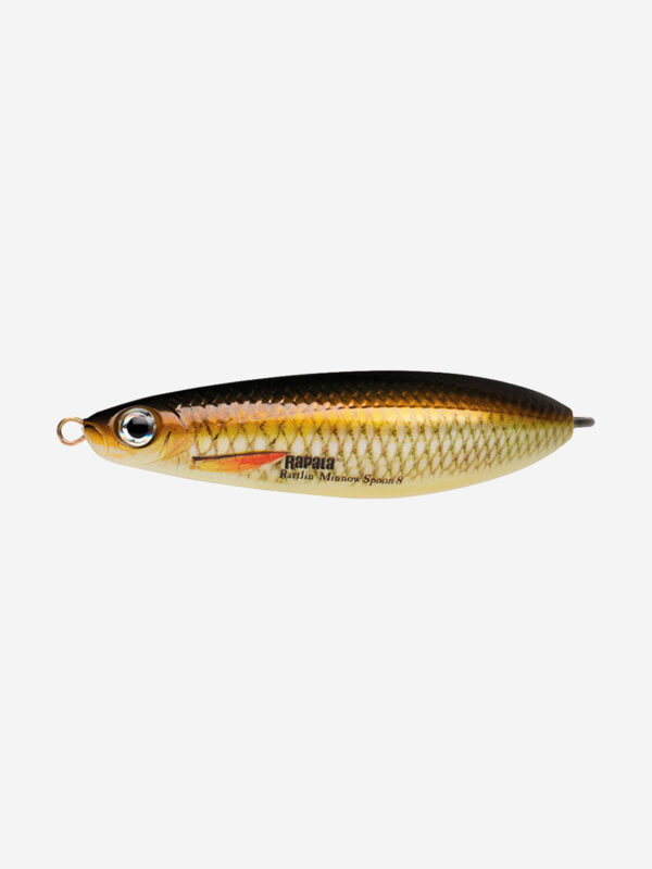 Блесна для рыбалки колеблющаяся RAPALA Rattlin' Minnow Spoon, 8см, 16гр /JP (незацепляйка), Коричневый