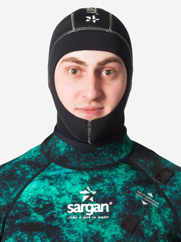 Шлем из неопрена для дайвинга подводной охоты и водного спорта SARGAN Башлык 2.0 неопрен 5мм размер, Черный