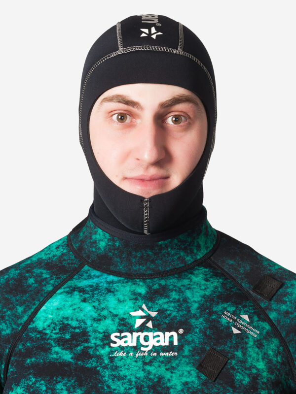 Шлем из неопрена для дайвинга подводной охоты и водного спорта SARGAN Башлык 2.0 неопрен 2мм размер, Черный