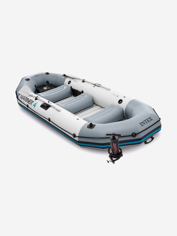Лодка Intex 68376NP надувная "Mariner 4" Set алюминиевые вёсла 137см, насос , 328х145х48см, Серый