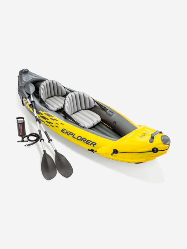 Байдарка Intex 68307NP надувная "Explorer K2" алюминиевые вёсла 218см, насос,312х91х51см, Желтый