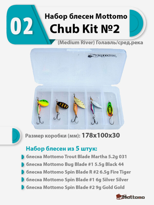 Набор блесен рыболовных для спиннинга Mottomo Chub Kit №2 (Medium River) Голавль/сред.река, Мультицвет