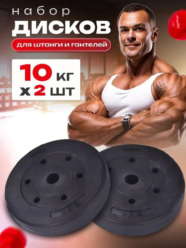 Диски для грифа Fitnesslive 2 шт 10кг, Черный