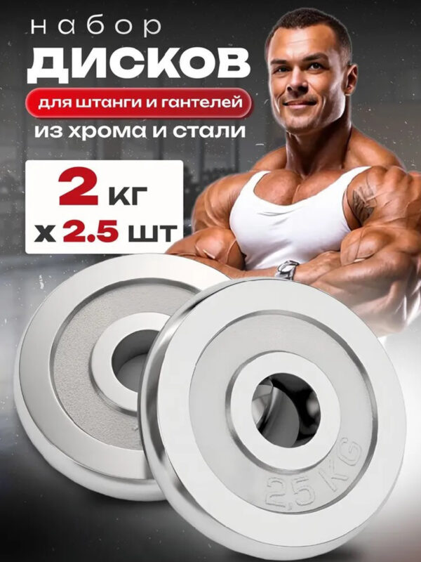 Диски для грифа Fitnesslive 2 шт 2,5 кг хромированные, Серебряный