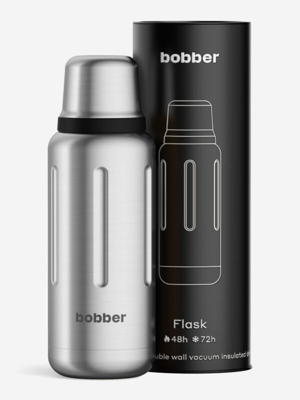 Термос вакуумный для напитков BOBBER Flask 1 литр, тепло до 48 часов, матовый, Серебряный