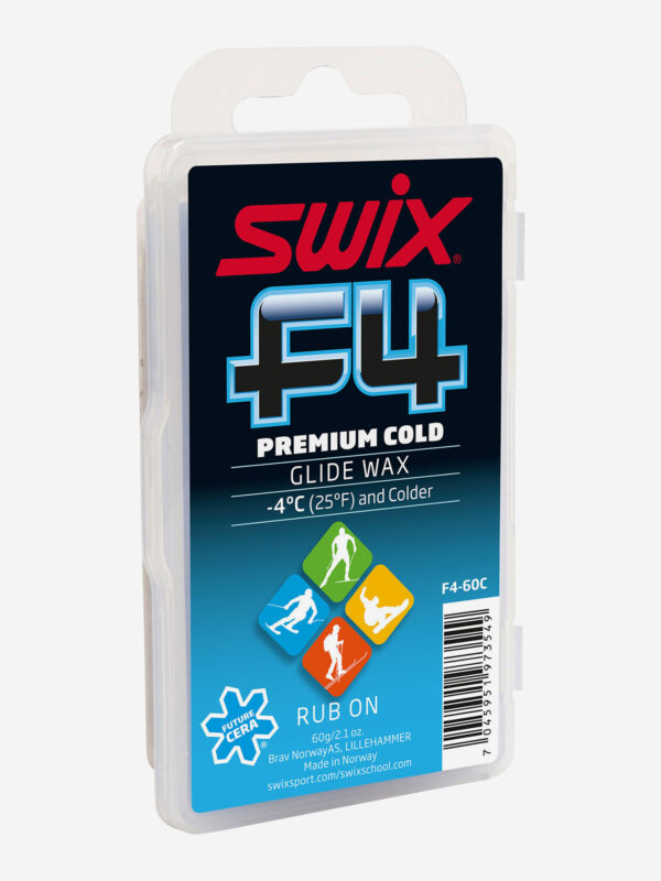 Мазь скольжения Swix F4 Premium Cold, твердая с пробкой, 60 гр, Белый