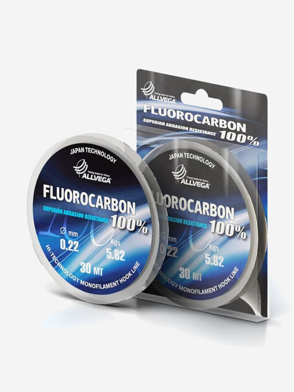 Леска монофильная ALLVEGA "FX Fluorocarbon 100%" 30м 0.22мм (5.82кг) флюорокарбон 100%, Белый